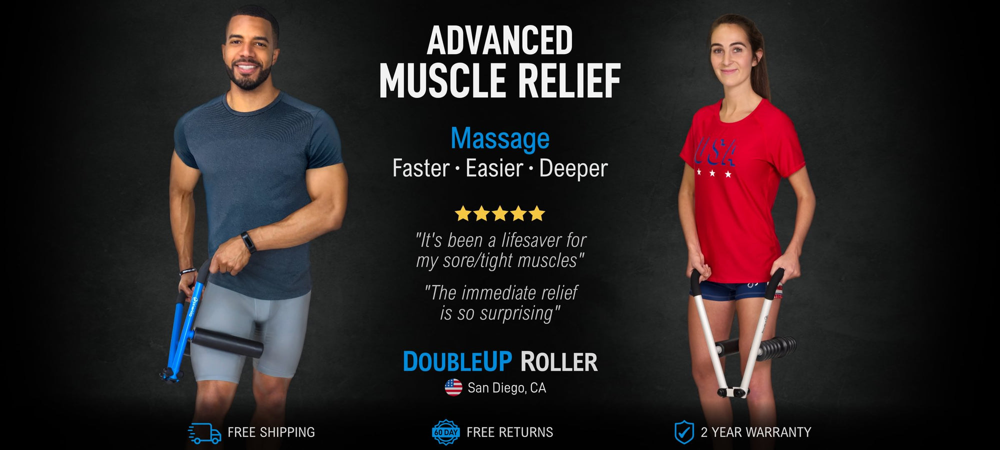 DoubleUP Roller Banner - Foam Rolling Reinvented - Faster Easier Deeper Muscle Relief
