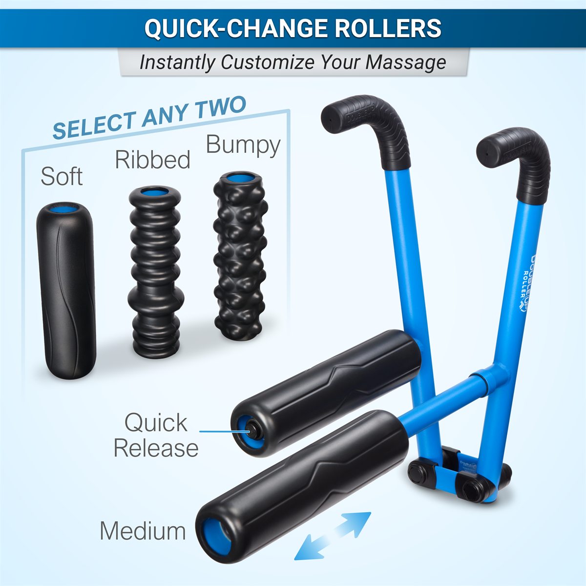 DoubleUP Frame Showing the Quick-Change Roller Operation and Selection for the Therapy Kit.