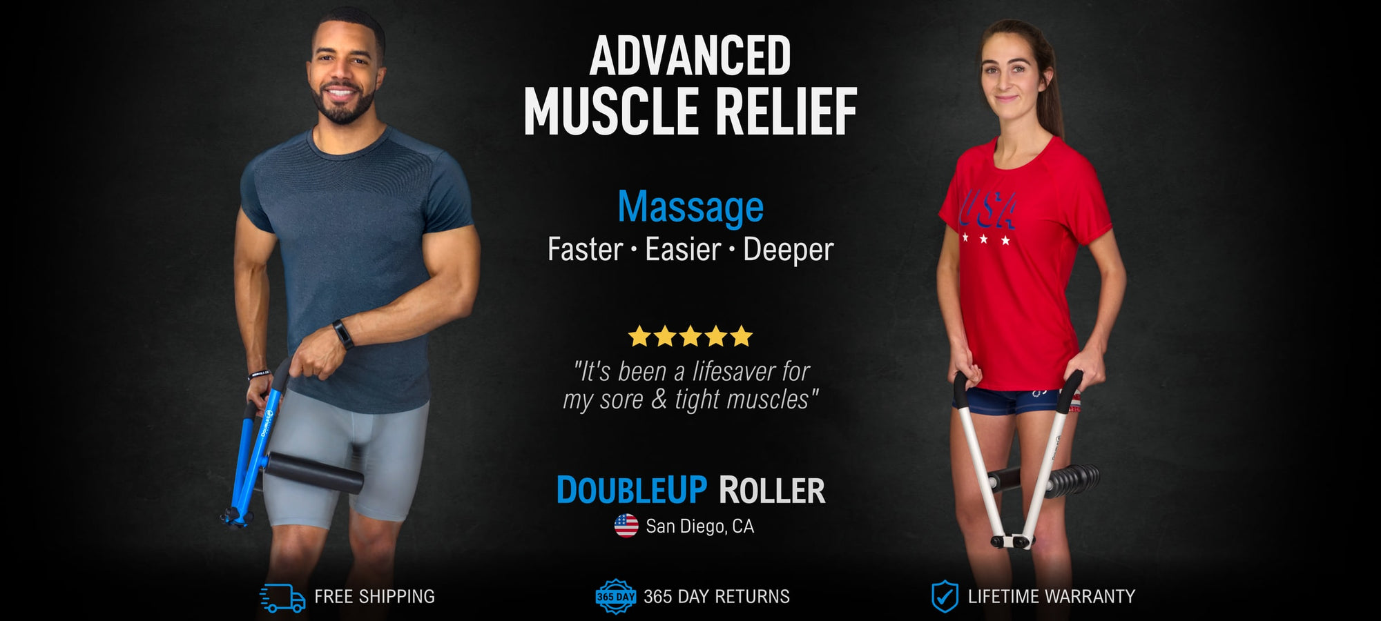 DoubleUP Roller Banner - Advanced Muscle Relief - Massage Faster Easier Deeper