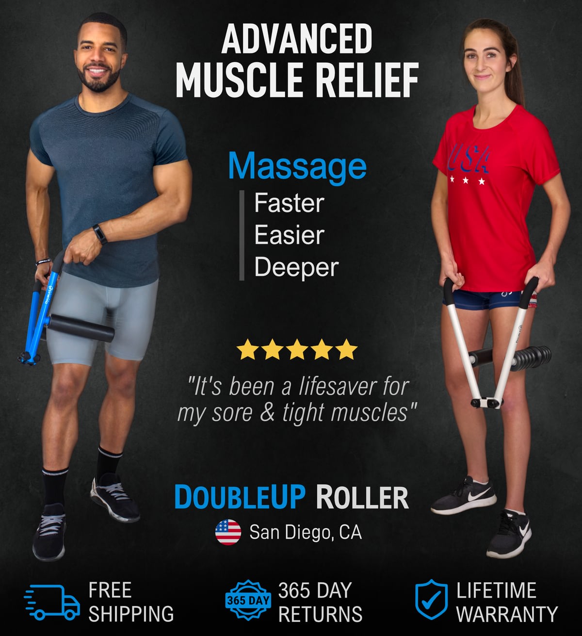 DoubleUP Roller Banner - Advanced Muscle Relief - Massage Faster Easier Deeper