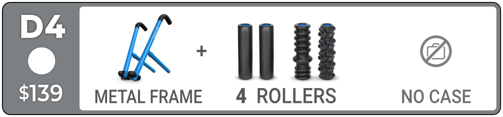 D4 Therapy Kit contents: metal frame and two Medium rollers and your choice of two additional rollers.