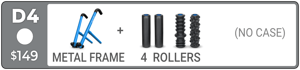 D4 Therapy Kit contents: metal frame and two Medium rollers and your choice of two additional rollers.