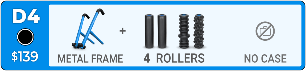 D4 Therapy Kit contents: metal frame and two Medium rollers and your choice of two additional rollers.