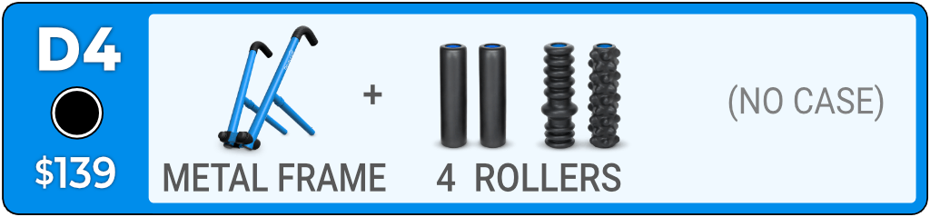 D4 Therapy Kit contents: metal frame and two Medium rollers and your choice of two additional rollers.