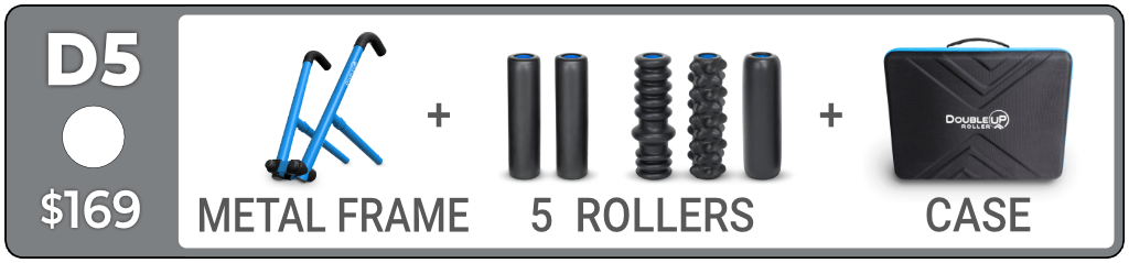 D5 Performance Kit contents: metal frame, two Medium, one Ribbed, one Bumpy, one Soft roller and a custom molded case.