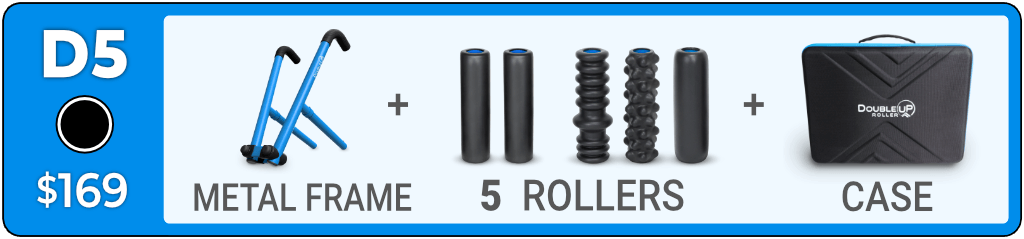 D5 Performance Kit contents: metal frame, two Medium, one Ribbed, one Bumpy, one Soft roller and a custom molded case.