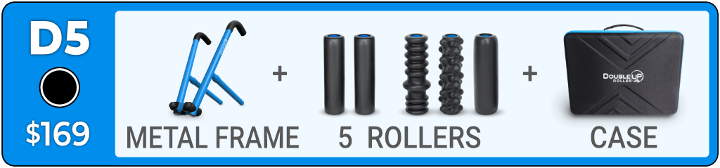 D5 Performance Kit contents: metal frame, two Medium, one Ribbed, one Bumpy, one Soft roller and a custom molded case.