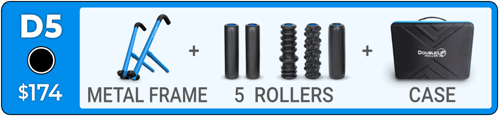 D5 Performance Kit contents: metal frame, two Medium, one Ribbed, one Bumpy, one Soft roller and a custom molded case.